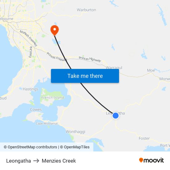 Leongatha to Menzies Creek map