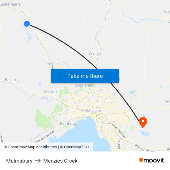 Malmsbury to Menzies Creek map