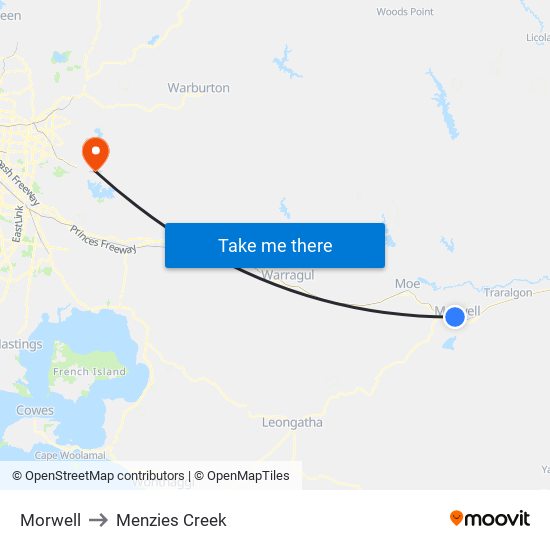 Morwell to Menzies Creek map