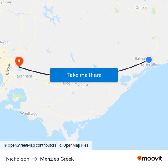 Nicholson to Menzies Creek map