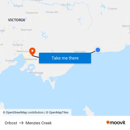 Orbost to Menzies Creek map