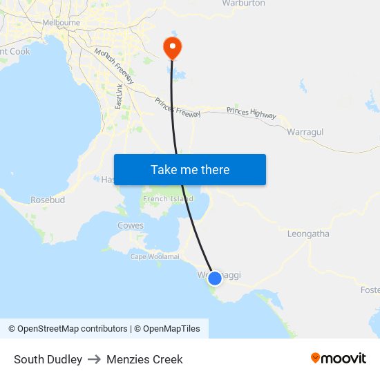 South Dudley to Menzies Creek map