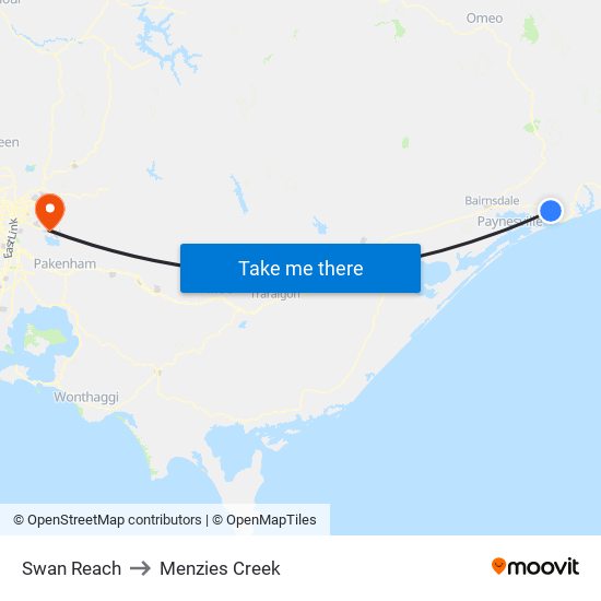 Swan Reach to Menzies Creek map