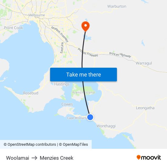 Woolamai to Menzies Creek map