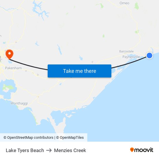 Lake Tyers Beach to Menzies Creek map