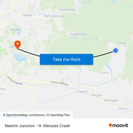 Neerim Junction to Menzies Creek map