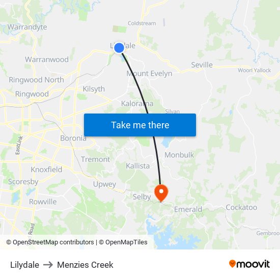 Lilydale to Menzies Creek map