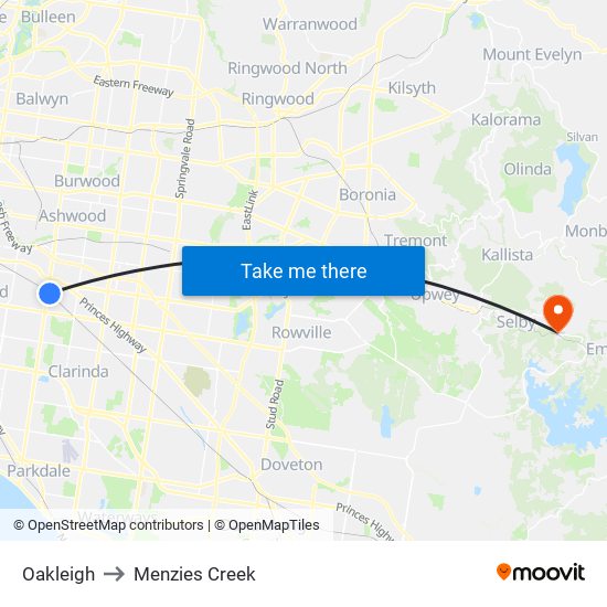Oakleigh to Menzies Creek map