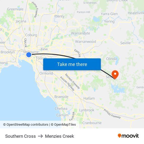 Southern Cross to Menzies Creek map