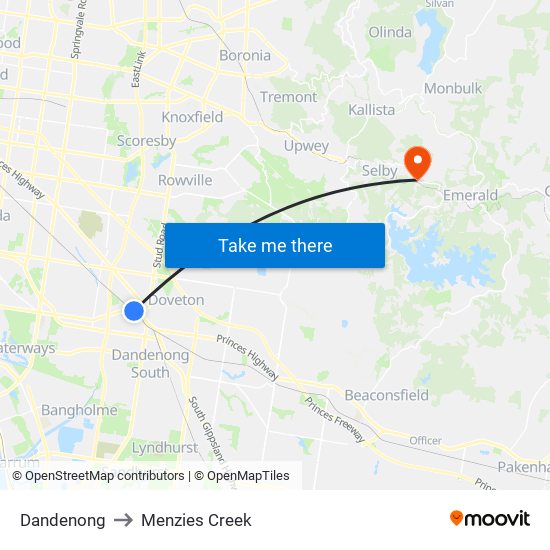 Dandenong to Menzies Creek map