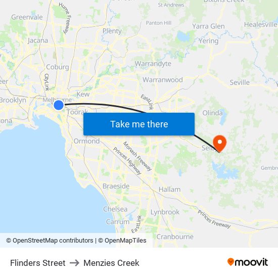 Flinders Street to Menzies Creek map