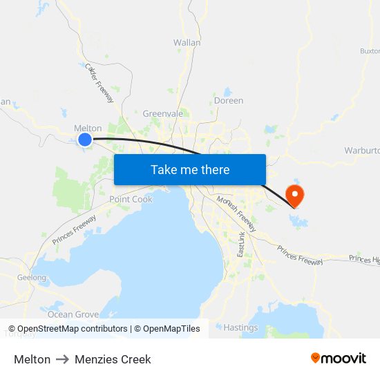 Melton to Menzies Creek map