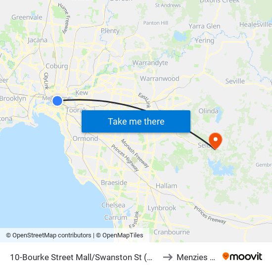 10-Bourke Street Mall/Swanston St (Melbourne City) to Menzies Creek map