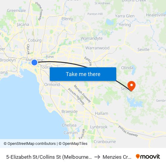 5-Elizabeth St/Collins St (Melbourne City) to Menzies Creek map