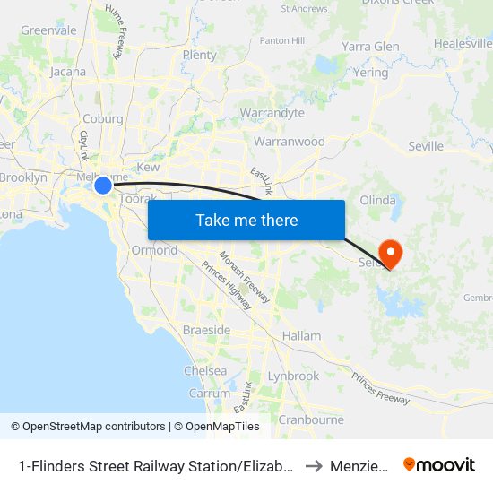 1-Flinders Street Railway Station/Elizabeth St (Melbourne City) to Menzies Creek map
