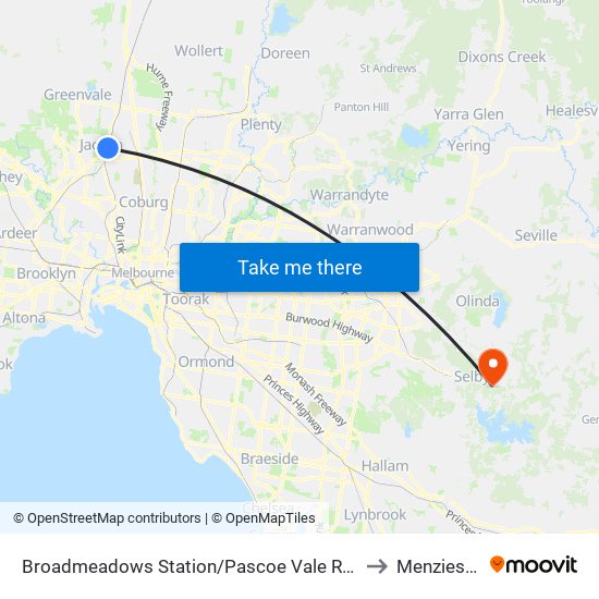 Broadmeadows Station/Pascoe Vale Rd (Broadmeadows) to Menzies Creek map