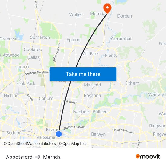 Abbotsford to Mernda map