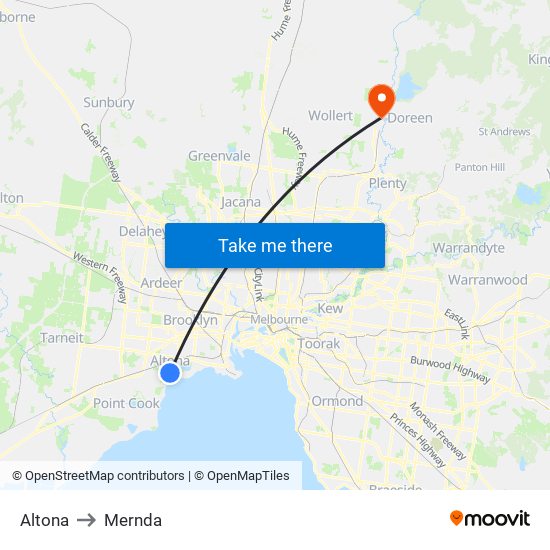 Altona to Mernda map