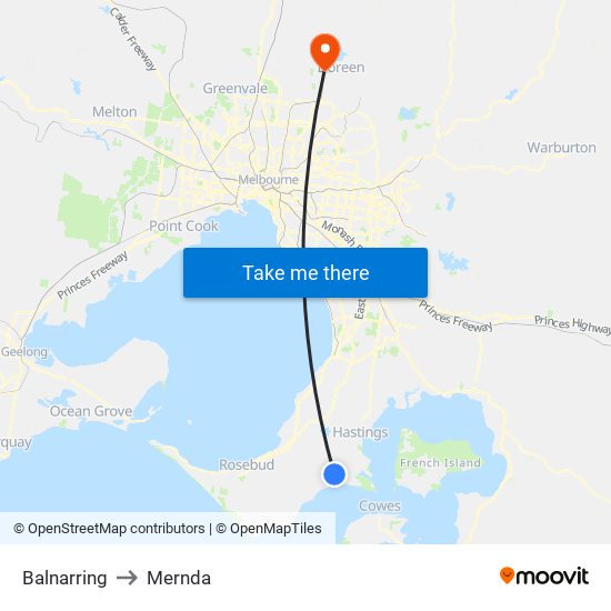 Balnarring to Mernda map