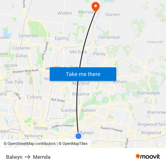 Balwyn to Mernda map