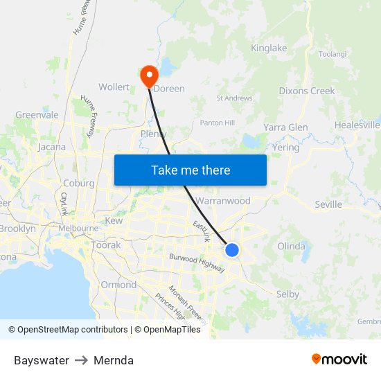 Bayswater to Mernda map