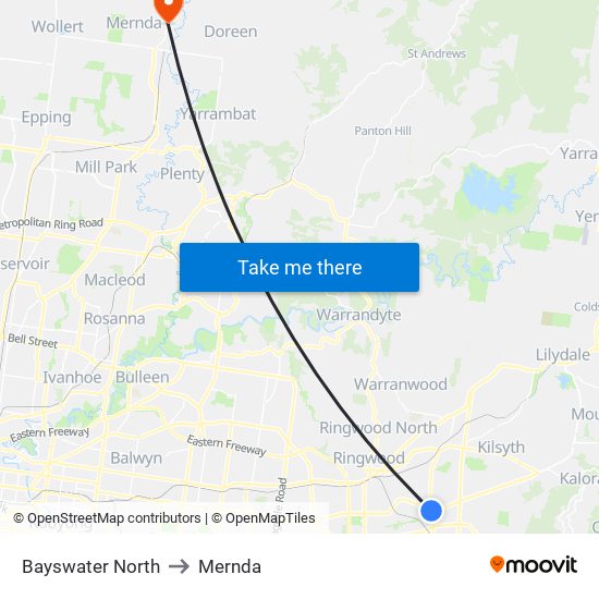 Bayswater North to Mernda map