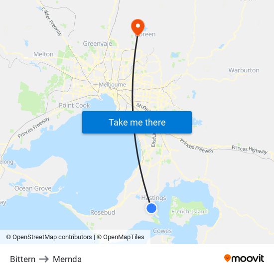 Bittern to Mernda map