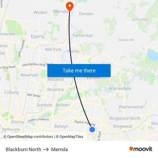 Blackburn North to Mernda map