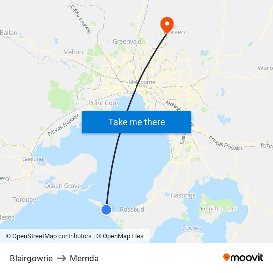 Blairgowrie to Mernda map