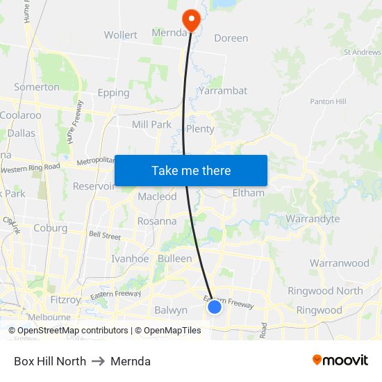 Box Hill North to Mernda map