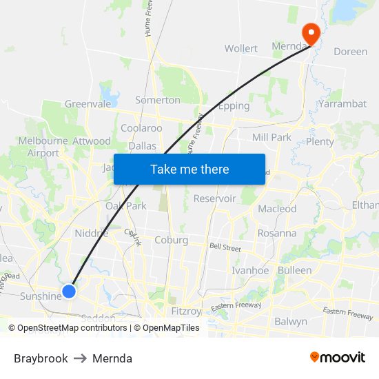Braybrook to Mernda map