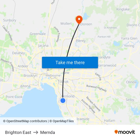 Brighton East to Mernda map