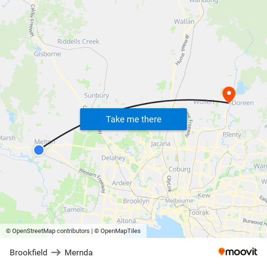 Brookfield to Mernda map