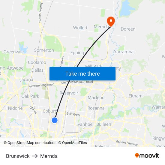 Brunswick to Mernda map