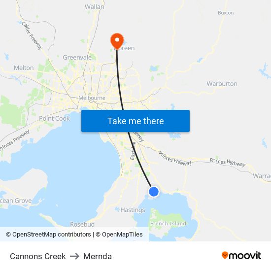 Cannons Creek to Mernda map