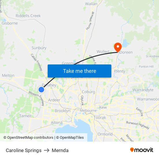 Caroline Springs to Mernda map