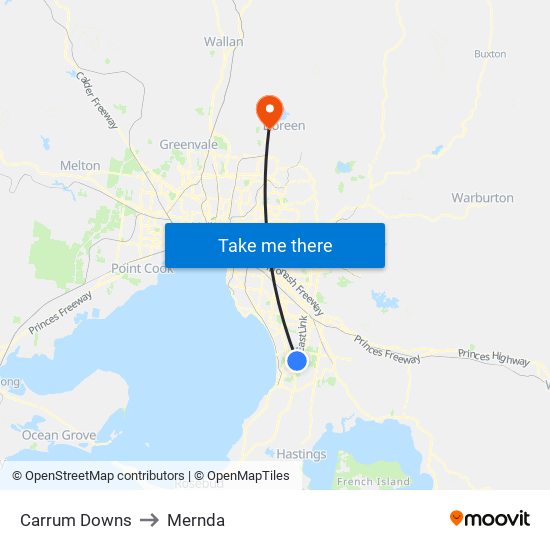 Carrum Downs to Mernda map