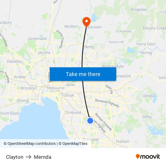 Clayton to Mernda map