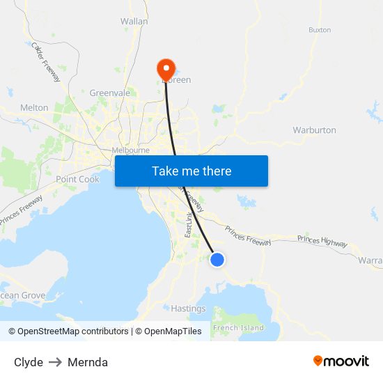 Clyde to Mernda map