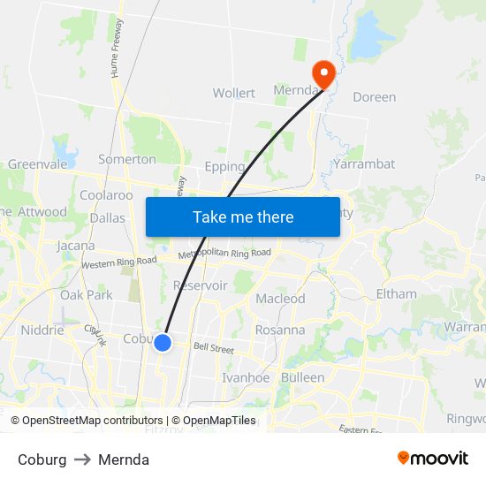 Coburg to Mernda map