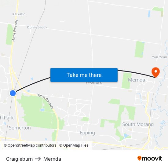 Craigieburn to Mernda map