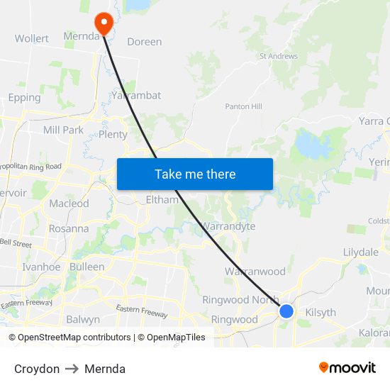 Croydon to Mernda map