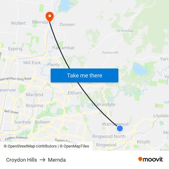 Croydon Hills to Mernda map