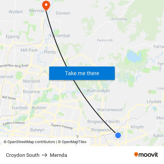 Croydon South to Mernda map