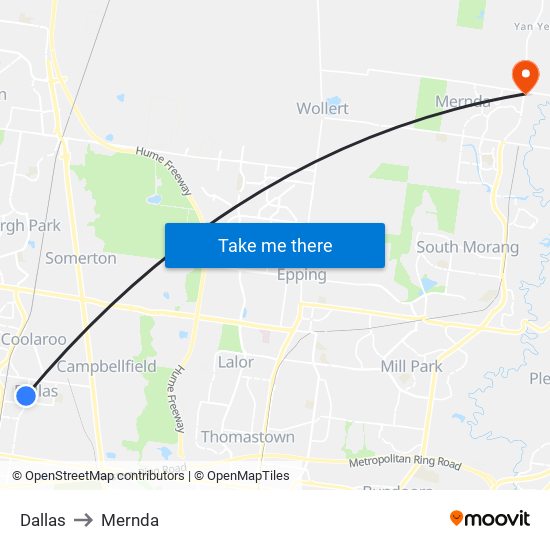 Dallas to Mernda map