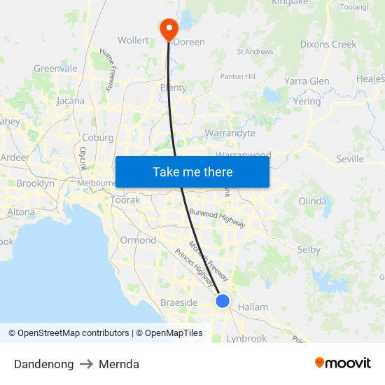 Dandenong to Mernda map