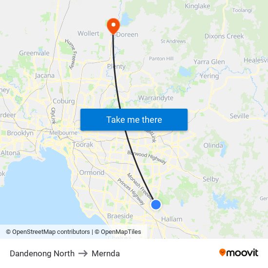 Dandenong North to Mernda map