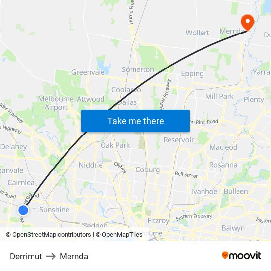 Derrimut to Mernda map