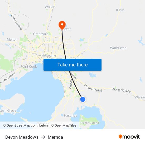 Devon Meadows to Mernda map