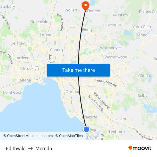 Edithvale to Mernda map